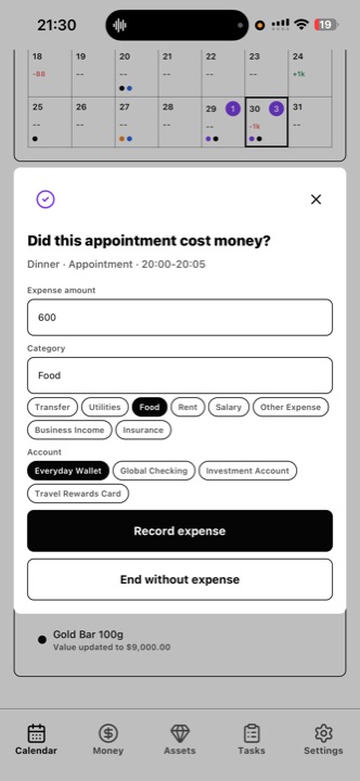 Zynx quick expense capture from a task